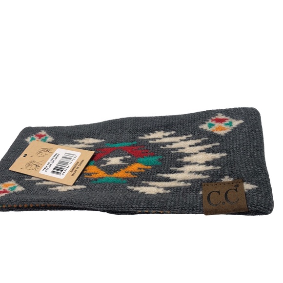 C.C Aztec Print Winter DARK Grey Headbands HeadWrap - Picture 10 of 15